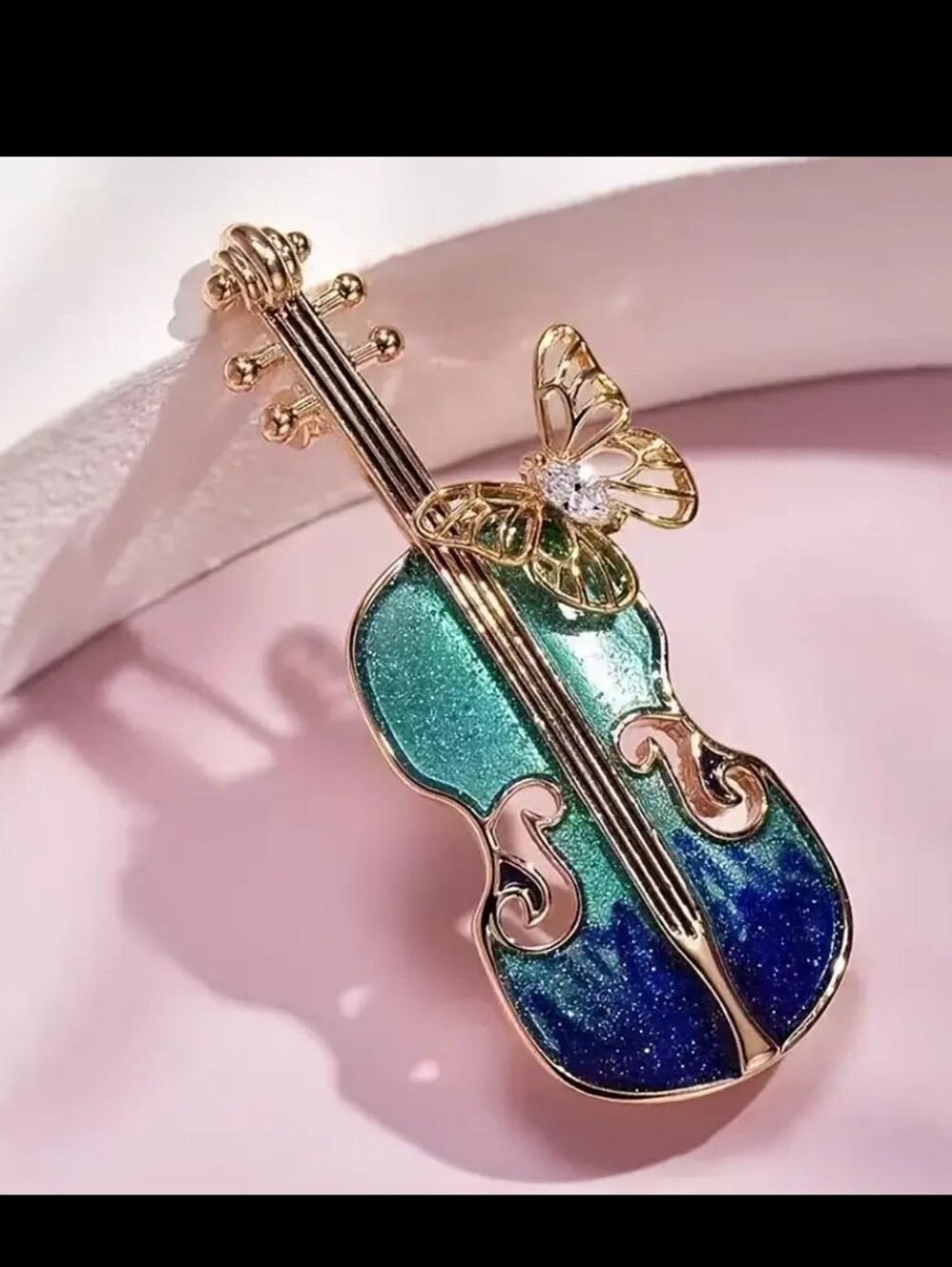2/16🎈French Style Classic Violin W Butterfly Brooch